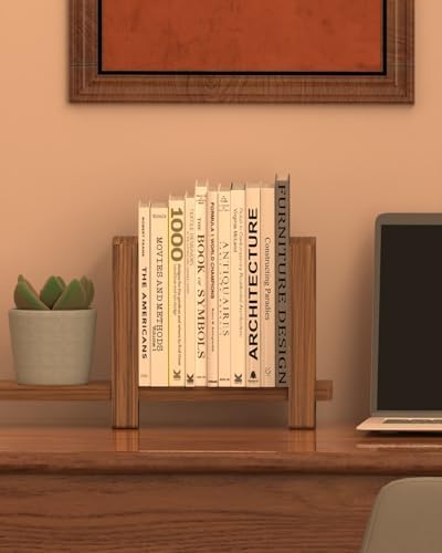 100% Solid Wood Adjustable Desktop Bookshelf, Retro Tabletop Bookshelf, Desk Shelf Holder for Living Room, Home, Office, Perfect for Magazine, Books, Cookbooks, No Tools Required to Assemble (Brown) - Image 6