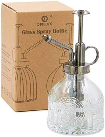 OFFIDIX Plant Mister Glass Spray Bottle, 6.3"Tall Vintage Plant Spritzer Watering Can, Succulent Watering Bottle with Plastic Bronze Plastic Top Pump, Can for Outdoor Indoor Garden, Cleaning Solutions by Offidix