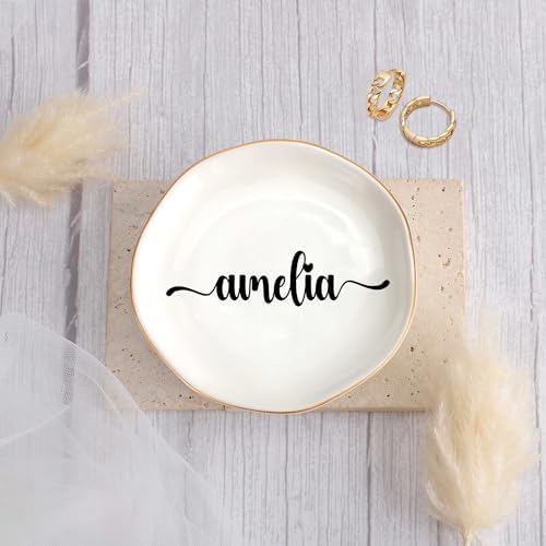 JoycuFF Amelia Personalized Name Ceramic Jewelry Tray, Mothers Day Christmas Anniversary Engagement Birthday Gifts for Women Couples, Trinket Dish for Rings Earrings Necklaces Bracelets Keys - Image 2