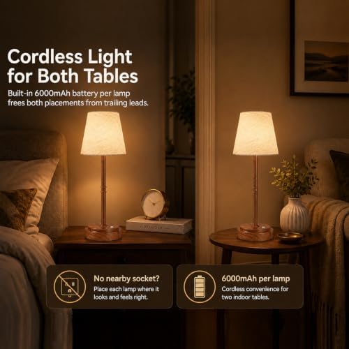Cordless Table Lamps 2 Pack, Rechargeable Battery Operated Lamps, Wood - Image 2