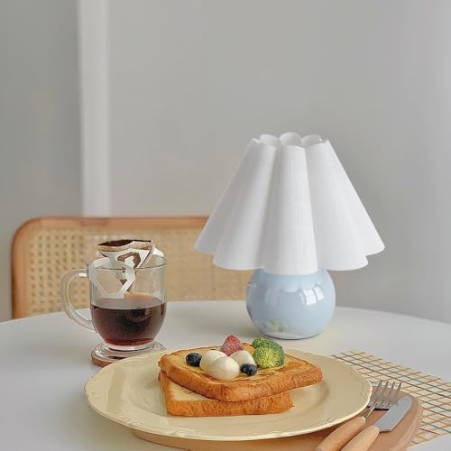 Light Blue Small Bedside Mini Table Lamp for Bedroom, Cute Bedroom Lamps for Nightstand, Cute Mini Table Lamps for Small Spaces with Scalloped Shade for Kitchen Counter, Bookshelf, Kids Dorm, Office - Image 4