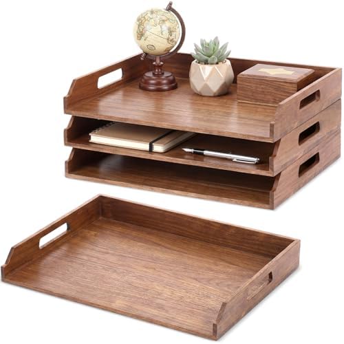 AceOrbit 3 Pcs Stackable Paper Tray Acacia Wood Desk Organizer Letter Tray by Unknown