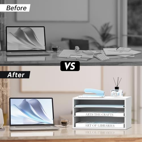 3 Tier Wood Desk Organizer, Mail Sorter and Paper Organizer for Desk, White - Image 6