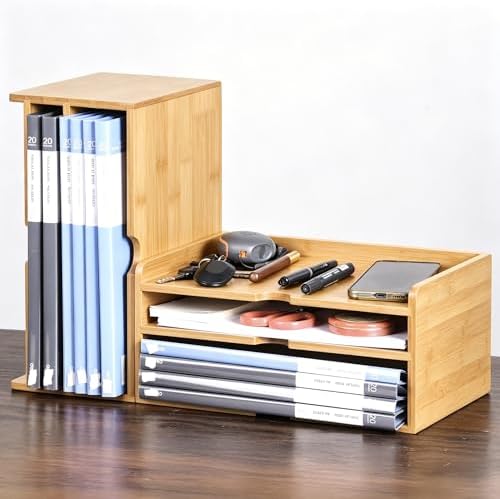 Bamboo Desk File Organizer, Stackable A4 Paper Tray Mail Holder for Office - Image 7