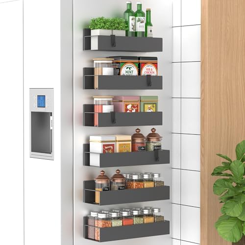 HuggieGems Metal Magnetic Spice Rack for Refrigerator Dark Gray, 6 Pack by HuggieGems