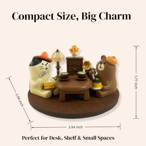 Miniature Animal Desk Decor Set, Cat & Bear Tea Party Scene Figurine - Image 5