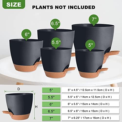 7/6.5/6/5.5/5 Inch Self Watering Pots for Indoor/Outdoor Plants, 5 Pack - Image 4