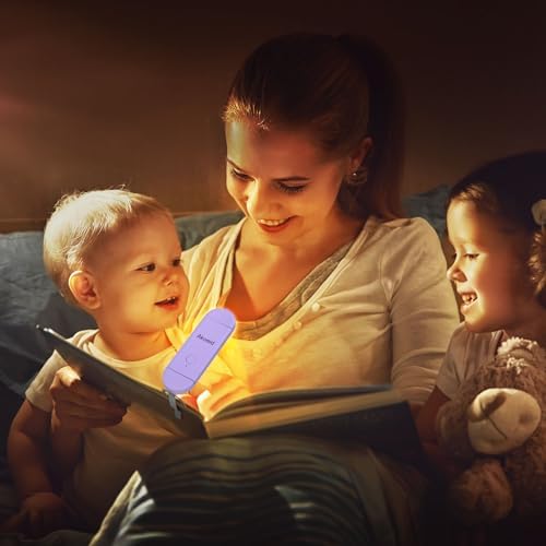 Akomid USB Rechargeable Book Light for Reading in Bed, 8 LEDs Bookmark Style Clip on, Eye-Cared Amber Light Mode for Kids, Blue Light Blocking, Stepless Dimming, Purple - Image 3