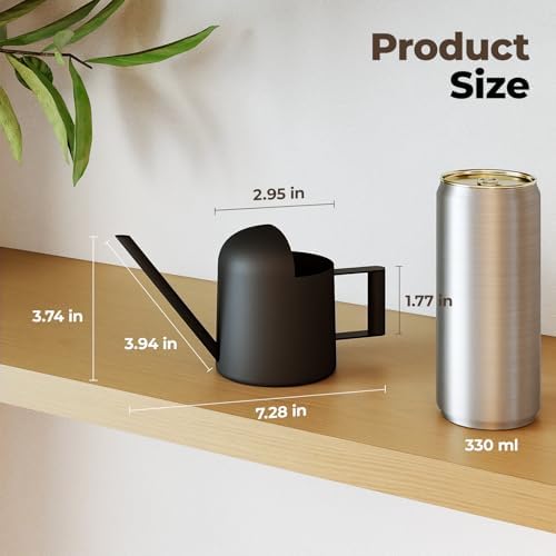 Bamworld Small Watering Can Indoor Outdoor Plant Black Metal Stainless Steel Long Spoutt Flowers Watering Cans for House Garden Plants 10OZ Watering Bottle Cute Decorative for Bonsai - Image 2