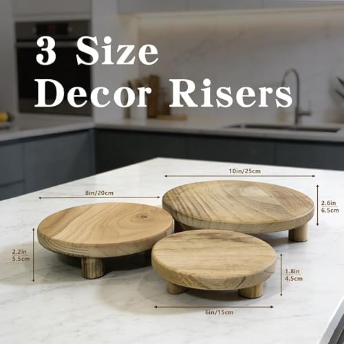 6/8/10 Inch Set of 3 Round Wood Risers, Farmhouse Wooden Pedestal Display Stands, Natural Solid Wood Plant Riser for Kitchen Counter, Bathroom, Desktop Decor, Cake Cupcake Candle Display, - Image 2