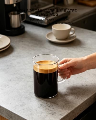 LUXU Glass Coffee Mugs, 13 oz Ice coffee cups,Clear Tea Cups Set of 4 - Image 3