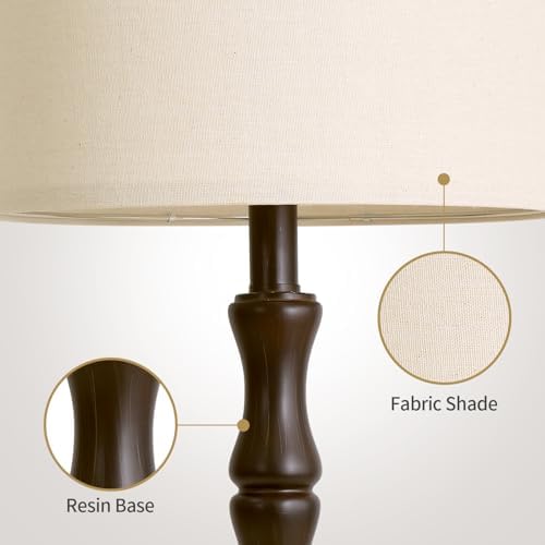 BOBOMOMO 25" Classic Table Lamps Set of 2, Farmhouse Nightstand Lamps with Dark Brown Resin Base & Linen Shade, Standard Table Lamps for Bedroom, Living Room, Hallway & House Décor - Image 3