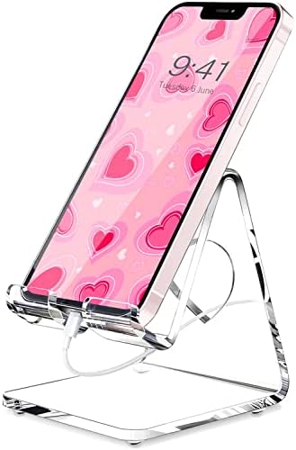 Crpich Acrylic Cell Phone Stand, Portable Phone Holder, Clear Phone Stand for Desk, Compatible with Phone16 15 14 13 Pro Max Mini 12 11 SE, Switch, Android Smartphone, Pad, Tablet, Desk Accessories by Crpich