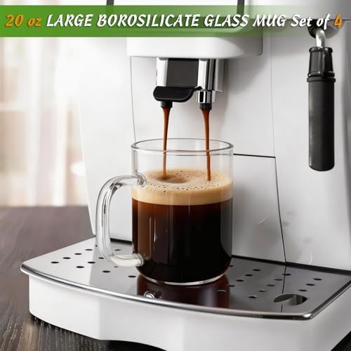 DRASTAR Glass Coffee Mugs, 20 oz Clear Coffee Cups, Coffee Mug with Acacia Wood Lid, Tea Glass Cups with Handles, Large Coffee Mug Set of 4, Glass Coffee Cups for Latte, Espresso, Tea - Image 6