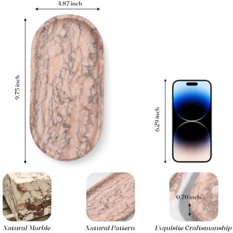 Koville Natural Marble Decorative Tray Stone Plate, 10" x 5" Marble Vanity Tray for Bathroom Countertop Organizer Stone Trays, Catchall Tray for Perfume, Candles, Jewelry (Moca Jade) - Image 2