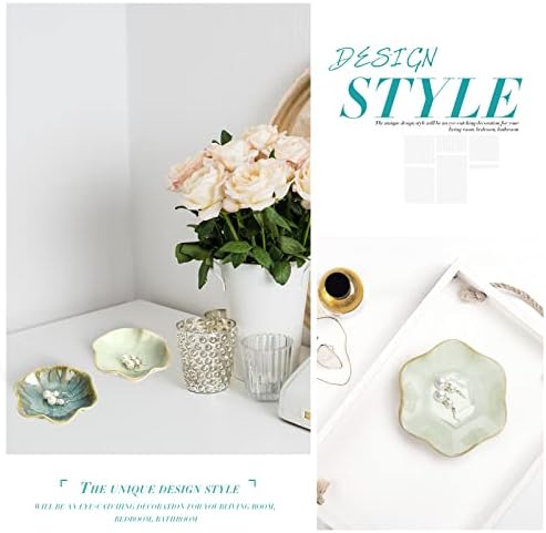 Meekoo 2 Pcs Lotus Leaf Ceramic Trinket Dish Ring Holder Green - Image 5