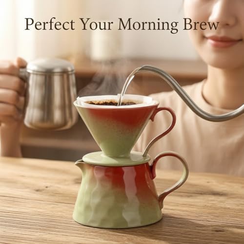 Ceramic Pour Over Coffee Maker Set 15oz/450ml Coffee Dripper with 40pcs Cone Paper Filters, Reusable Pour Over Coffee Cone for Home, Cafe, Restaurant, Camping - Image 5