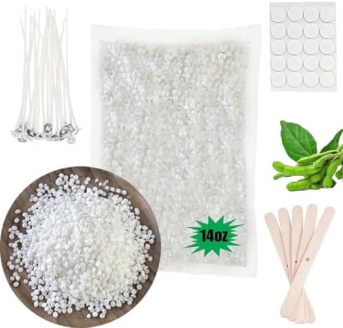 Natural Soy Wax for Candle Making, 14oz Organic Soy Wax Pellets with 20pcs Wick, 20pcs Wick Stickers and 5 Centering Device for Candle Making by Unknown