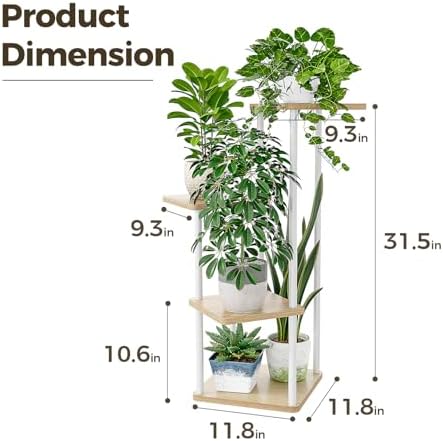 Bamworld Small Plant Stand Indoor 4 Tier White Plant Shelf - Image 5