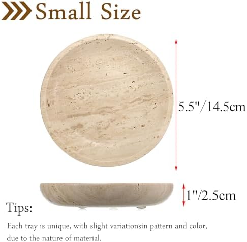 Hipiwe Small Key Bowl for Entryway 5.5" Round Travertine Jewelry Ring Dish - Image 2