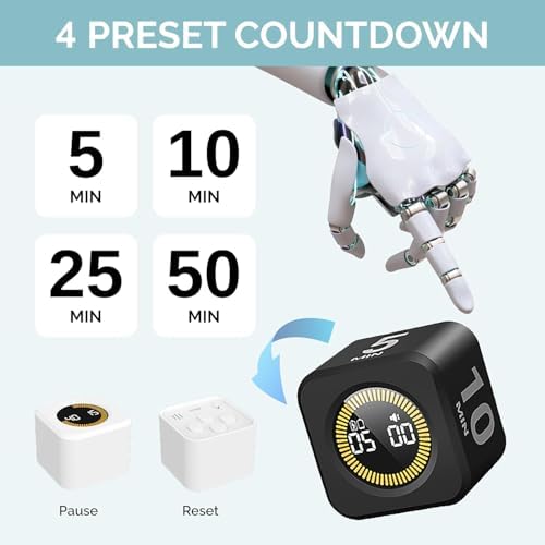 2 Pack - KADAMS Pomodoro Cube Timer Productivity Visual Timer - 5/10/25/50 Min Rotating Countdown (2, Black) - Image 2