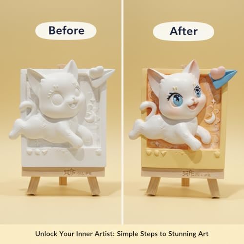Dumblings 3D Painting Kit – DIY Coloring with Acrylic Paints & Brushes, Relaxing Mindful Craft for Home Decor or Fridge Magnet, Gift for Kids & Adults (3D Painting kit - Cat Catch Dream) - Image 2