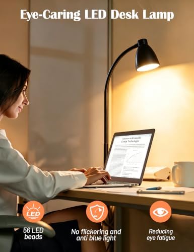 BOHON LED Desk Lamp with USB Charging Port 3 Color Modes Dimmable, Black - Image 3