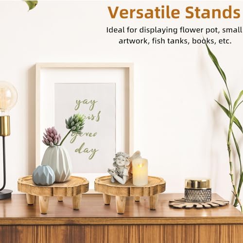 Covzoe 2 Pack Mini Wood Pedestal Stand, 8.5 Inch Small Plant Risers - Image 7