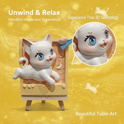 Dumblings 3D Painting Kit – DIY Coloring with Acrylic Paints & Brushes, Relaxing Mindful Craft for Home Decor or Fridge Magnet, Gift for Kids & Adults (3D Painting kit - Cat Catch Dream) - Image 3