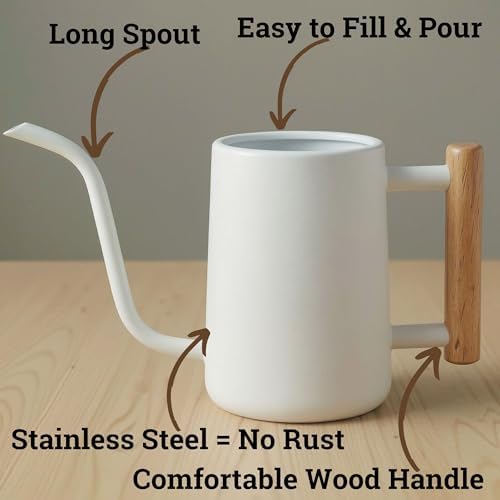 Metal Small Indoor Watering Can with Long Spout & Real Wood Handle, 35oz - Image 2