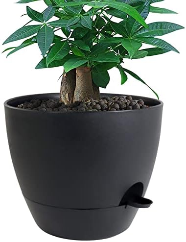 UOUZ 12 inch Large Self Watering Pots, Plastic Planters with 60oZ Removable Deep Reservoir and Multi Mesh Drainage Holes for Indoor Outdoor Garden Plants and Flowers, Black by UOUZ