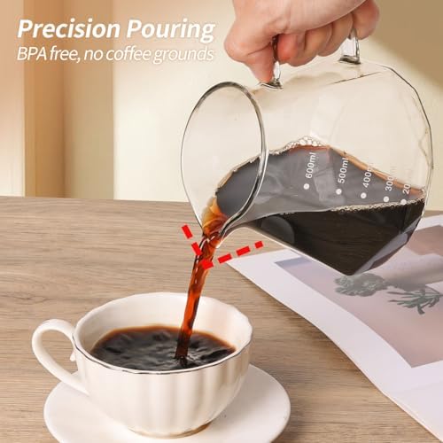 Pour Over Coffee Maker 20 OZ, 6 Cup Borosilicate Glass Drip Coffee Maker with 40 pcs V60 Paper Filter and Walnut Grip for Home Café 600 ML - Image 6