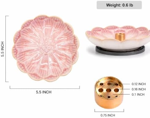 Pinehaven Pink Lotus Incense Holder for Sticks, 5.5 Inch Hand-Sculpted Ceramic Ash Catcher with 9-Hole Brass Insert – Cute Flower Incense Burner for Meditation, Yoga & Japanese Zen Home Décor - Image 5