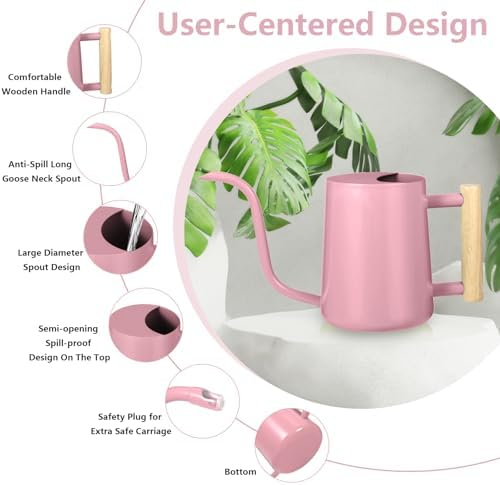 Watering Can Indoor Plants, 35oz Small Indoor Stainless Steel Metal Watering Can Modern Decorative Watering Pot with Long Spout for Indoor House Plant Bonsai Garden Flowers (Pink) - Image 6