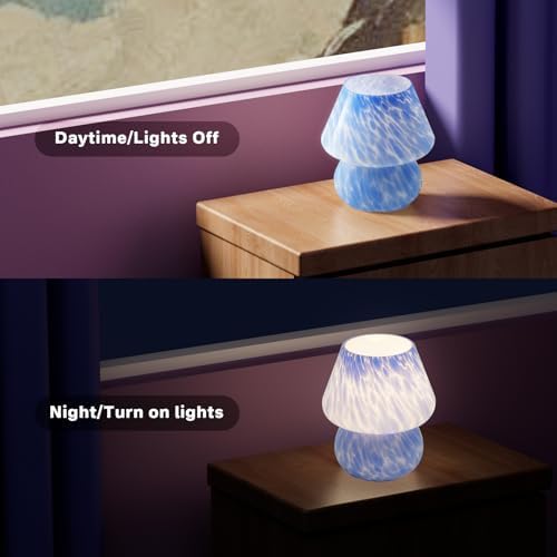 Dawnwake Mushroom Lamp Table Lamp for Bedroom,Small Desk Bedside Lamps for Living Room,Mushroom Decor Cute Mini Modern Mid Century Lamps for Night Stands (Flame Blue) - Image 5
