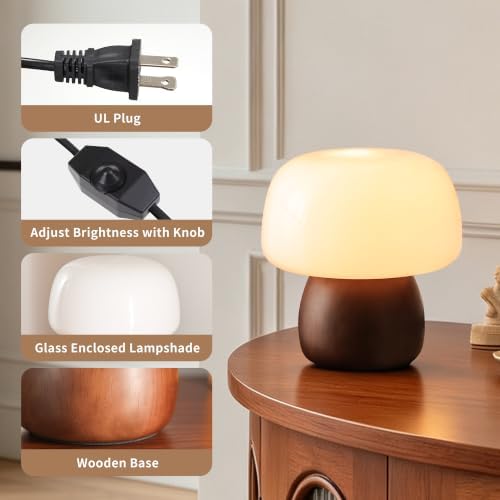 Mid Century Modern Table Lamps for Bedroom Milky White Glass Mushroom Lamp - Image 5