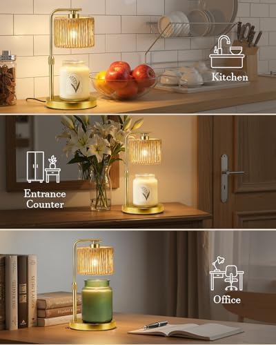 Candle Warmer Lamp, Timer Dimmable Candle Lamp, Adjustable Height and Brightness Gold Candle Warmer, Boho Rattan Lampshade and 2 Bulbs, Suitable for Home Decor, Birthday Gifts for Women Mom - Image 4