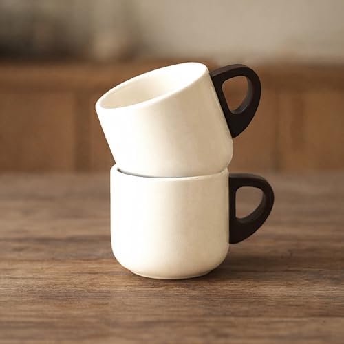 Artizan Handcrafted Ceramic Espresso Cup with Wooden Handle – 150 ml Small Espresso Cup, Elegant Porcelain Cream Coffee Cup – Pack of 2 - Image 4