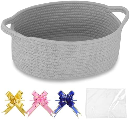 COMSE Empty Small Gift Basket with Bag & Ribbons, Cool Gray by COMSE