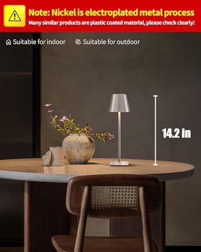 KDG 2 Pack Cordless Brushed Nickel Table Lamps, Portable LED Desk Lamp - Image 2