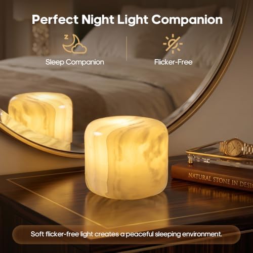 Natural Stone Marble Night Light, Rechargeable Touch Control Table Lamp, Cordless 3‑Way Dimmable LED Bedside Lamp, USB‑C Charging Decor Light for Bedroom Desk Shelf, Decorative Home Gift - Image 5