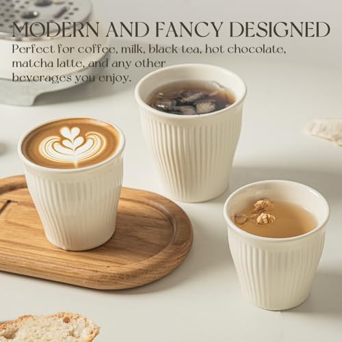 KEMORELA Espresso Cups Set of 3 – 5.5oz/7oz/10oz Ceramic Espresso Cups, Handleless Mug, Japanese Tea Cups， Ceramic Cups no Handles， Microwave and Dishwasher Safe, Barista Use, Asian Matcha Cup, White - Image 2