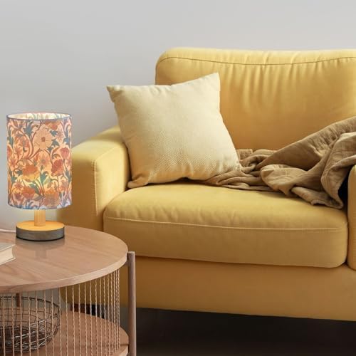 Vintage Floral Leaves Retro Farmhouse Table Lamp for Bedroom USB Port Lamps Small Accent Table Lamp Nightstand Lamp Sturdy Linen Shade Wooden Base Decorative Lamps for Bedside Reading|Kids|Dorm|Home - Image 2