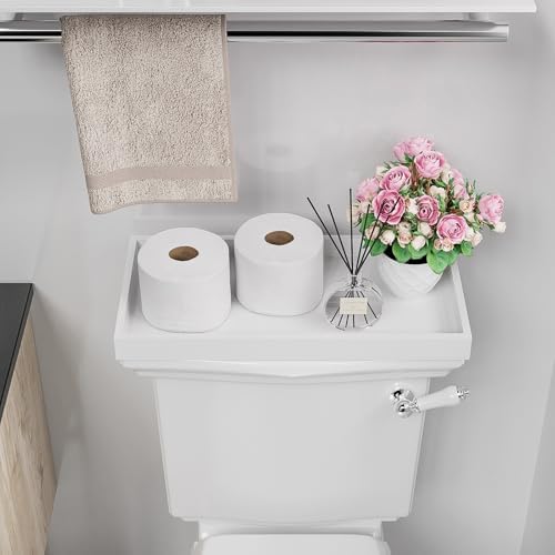 ZHWS Bathroom Vanity Tray for Countertop Perfume Makeup Jewelry Candle Decor, Kitchen Tray for Soap Dispenser Spice Salt, Large Tray for Toilet Tank Paper, Serving Nightstand White 13”x6.5” - Image 5