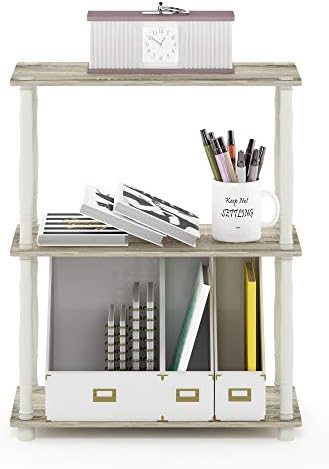 Furinno Turn-N-Tube 3-Tier Compact Multipurpose Shelf Display Rack with Classic Tube, Sonoma Oak/White - Image 4