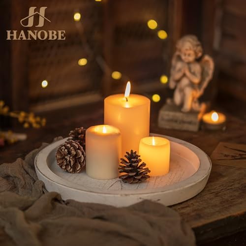 Hanobe Wooden Coffee Table Tray, Decorative Round Candle Holder Plate,White - Image 2