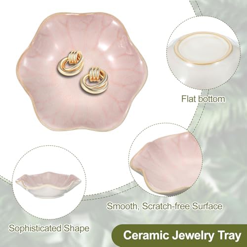 uxcell 1Pcs Ceramics Jewelry Plate, Lotus Leaf Shape Key Holder Bowl for Entryway Table Decor Small Ring Tray Dish Gift for Women Girlfriend, Pink - Image 3