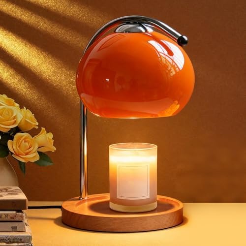 Topyond Aroma Wax Melting Lamp, Retro Wood Glass Candle Warmer，Orange Red by Topyond