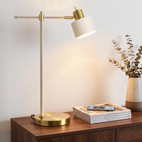 OYEARS 22.2" Modern Desk Lamp, Metal Table Lamp with LED Bulb, Adjustable Reading Lamps for Living Room, Mid Century Nightstand Lamp for Home Office, Industrial Bedside Lamps, Cream and Gold by OYEARS