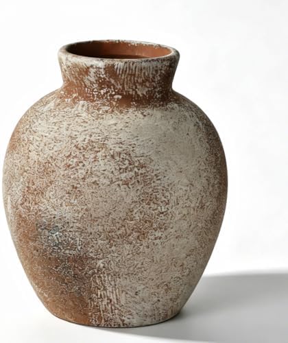 Rustic Terracotta Pot, Ceramic Flower Vase 6.1 Inch, Farmhouse Boho Centerpiece for Home Decor, Living Room, Table, Shelf, Mantel & Bathroom by Zipper